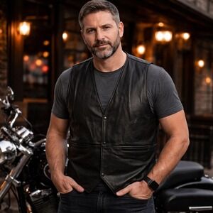 Coronado Mens Black 100% Leather Vest Size 50 Dual Conceal and Carry Pockets